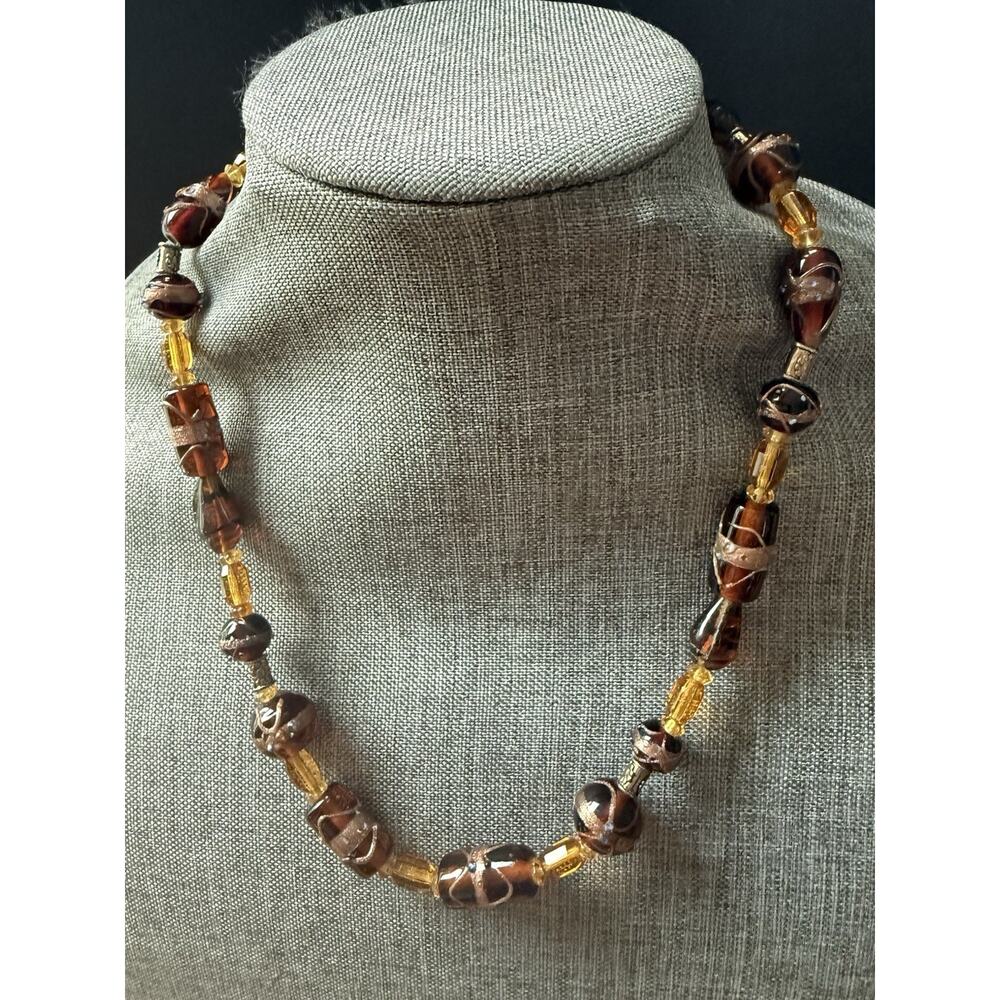 Vintage Amber Glass Beaded Bead Strand Necklace Handcrafted Strand Boho Festival